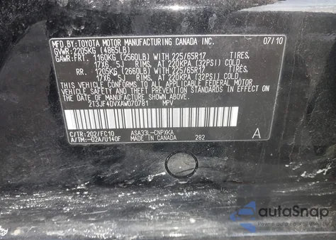 2010 Toyota Rav4 from USA, damaged, VIN 2T3JF4DVXAW070781